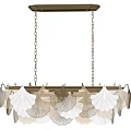 Elegant Modern Chandelier With White Fan Shaped Decorations And Golden Chains
