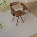 Modern Wooden Dining Chair With Metal Frame And Green Plant Decoration
