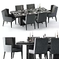Stylish Dining Table And Gray Chairs Set With Tableware And Candlesticks 3d model