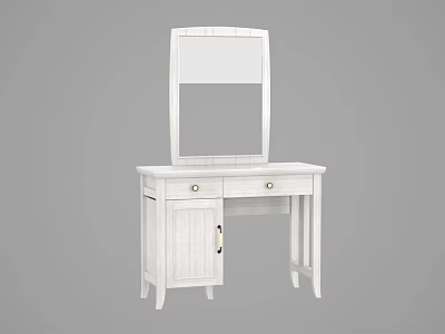 Classic White Dressing Table With Mirror Drawers And Cabinet Door Design 3d model