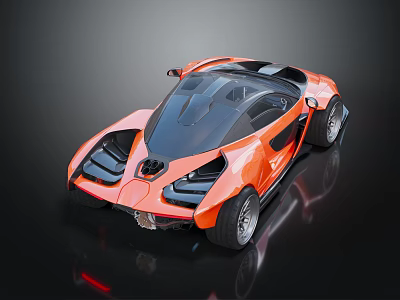 Orange Futuristic Sports Car With Sleek Aerodynamic Body And Transparent Roof 3d model