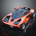 Orange Futuristic Sports Car With Sleek Aerodynamic Body And Transparent Roof