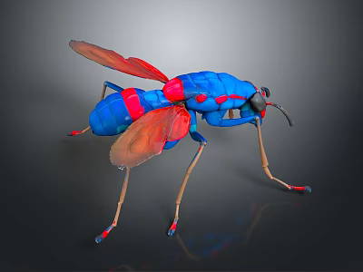 3D Rendered Insect With Blue Red Body Transparent Wings And Beige Legs 3d model