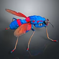 3D Rendered Insect With Blue Red Body Transparent Wings And Beige Legs