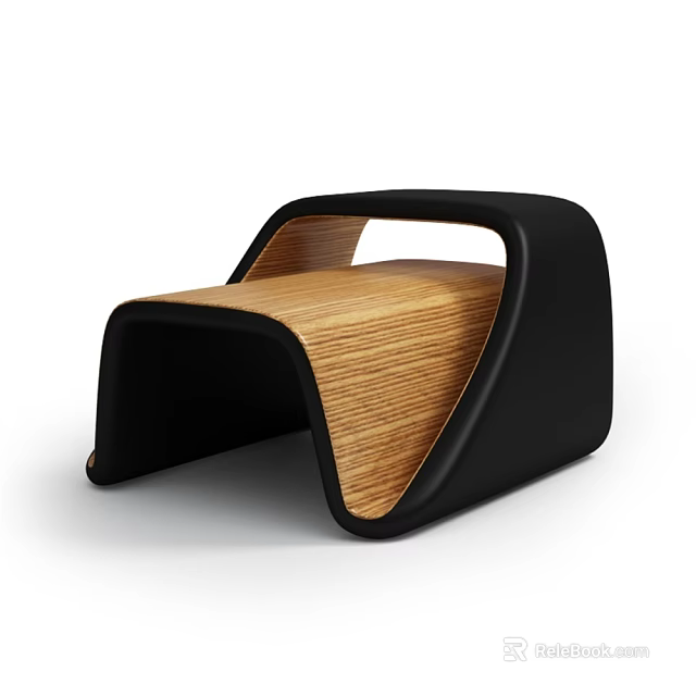 Stylish Modern Sofa Bench With Black Frame And Wooden Seat Design 3d model 