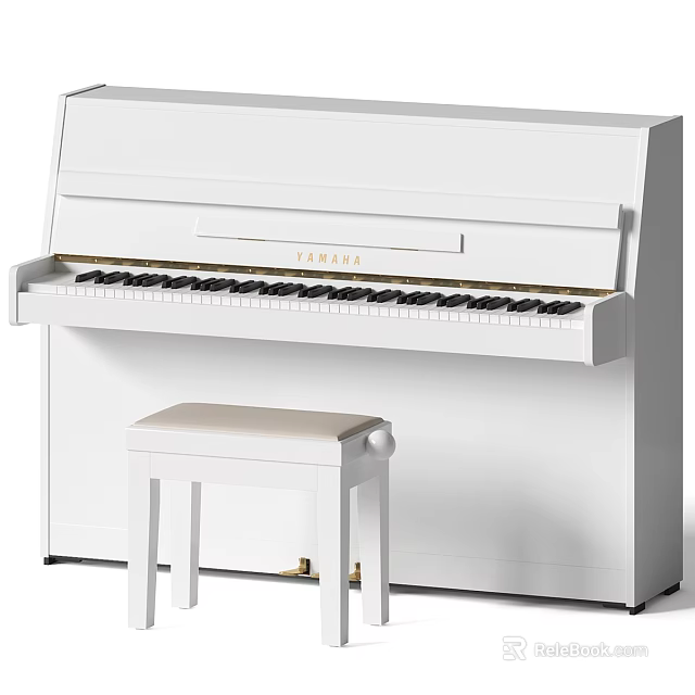 Tech Exhibition Hall Showcasing Elegant White Piano With Matching Stool Interior 3d model
