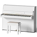 Tech Exhibition Hall Showcasing Elegant White Piano With Matching Stool Interior 3d model
