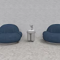 Blue Two Seater Sofas With Small Table And Decorative Sculpture In Modern Room 3d model