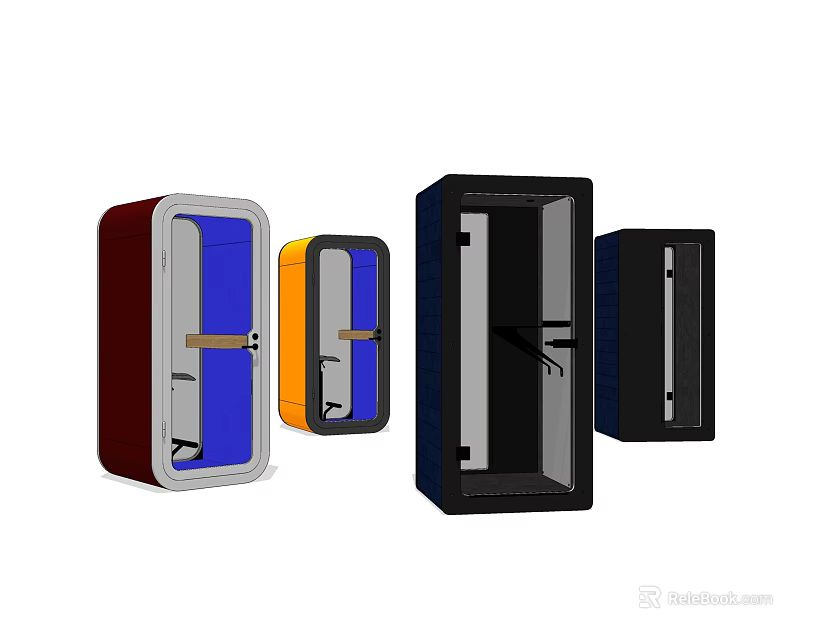 Public Storage Lockers In Various Colors With Metal Doors And Handles 3d model 