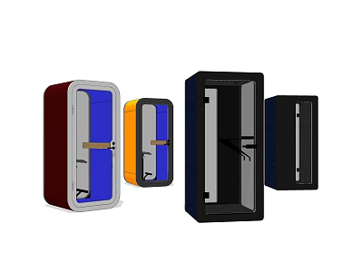 Public Storage Lockers In Various Colors With Metal Doors And Handles 3d model