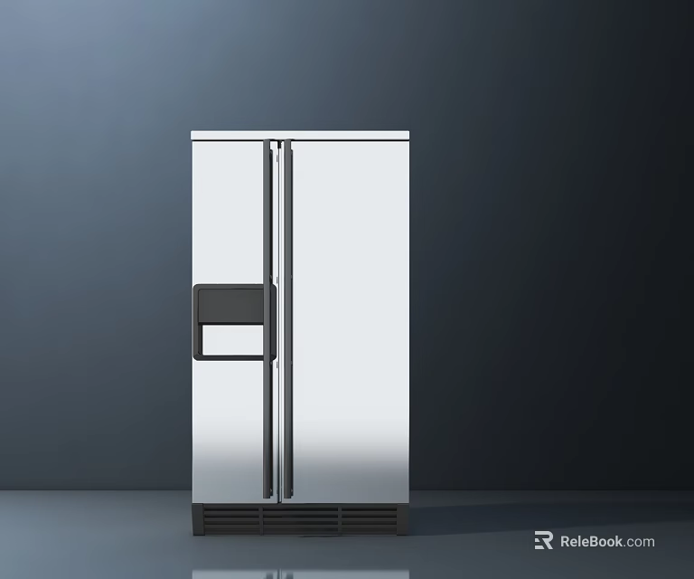 Stainless Steel Double Door Refrigerator With Ice Maker And Modern Design 3d model 
