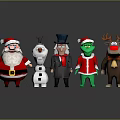 Festive Santa Snowman Top Hat Man Green Character And Reindeer Collectible Figurines
