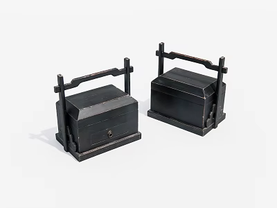Two Black Wooden Boxes With Traditional Handles And Vintage Design 3d model
