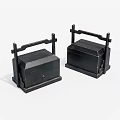 Two Black Wooden Boxes With Traditional Handles And Vintage Design