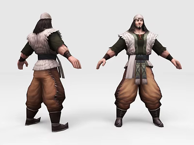 Traditional Game and Movie Character With Long Hair Turban Green Top and Brown Pants 3d model
