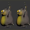 Cartoon Birds With Yellow Bodies Big Eyes And Colorful Wings On Gray Background