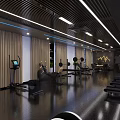 Modern Fitness Gym Interior With Treadmills Ellipticals Dumbbells And Bright Lighting