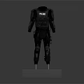 Black Tactical Body Armor With Shoulder And Leg Protection On Display Stand