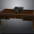 Vintage Wooden Table With Three Drawers And Old Radio On Top Surface