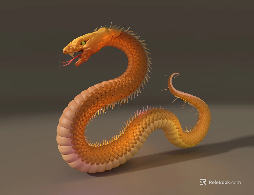 Orange Snake Sculpture With Detailed Scales Curved Body And Tongue Out 3d model 