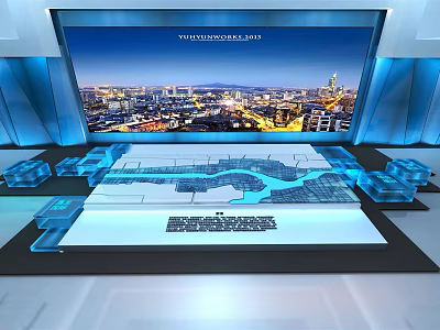 Modern Digital Display System With Cityscape Screen Blue Lighting And Map Model 3d model