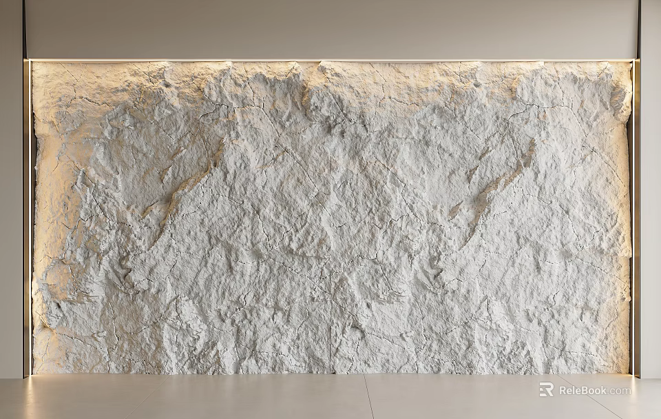 White Rough Textured Background Wall With Top Soft Lighting For Modern Interior 3d model 