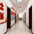 Elevator Hallway With Red Slogans Propaganda Posters Tile Flooring And Ceiling Lighting 3d model