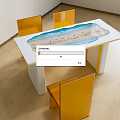 Modern Dining Table Set with Yellow Chairs Marble Tabletop Wall Art and Potted Plant