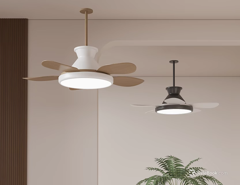 Modern Ceiling Chandelier With White And Black Styles And Wooden Blades For Home Interior 3d model 