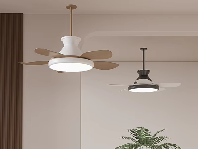Modern Ceiling Chandelier With White And Black Styles And Wooden Blades For Home Interior 3d model