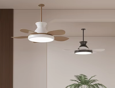Modern Ceiling Chandelier With White And Black Styles And Wooden Blades For Home Interior 3d model