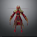 Mythical Woman With Dragon Horns Long Blonde Hair In Red Gold Flame Pattern Costume
