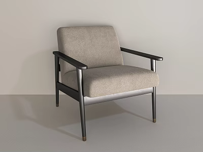 Modern Minimalist Gray Fabric Sofa Stool with Black Metal Frame Armrest Backrest 3d model