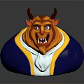 Cartoon Beast 3D Model With Horns Yellow Fur Blue Coat And White Collar
