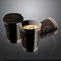 Paper Coffee Cups With Patterned Design And Coffee Print Featuring Lid And Spilled Drink 3d model