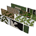 Various Green Plant Wall Designs With Geometric Patterns And Wooden Structures 3d model