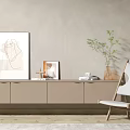 Minimalist TV Stand With Decorative Painting Photo Frame Books Plant Vase And Chair