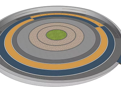 Circular Public Plaza Design With Multi Layered Colorful Rings And Central Green Area 3d model