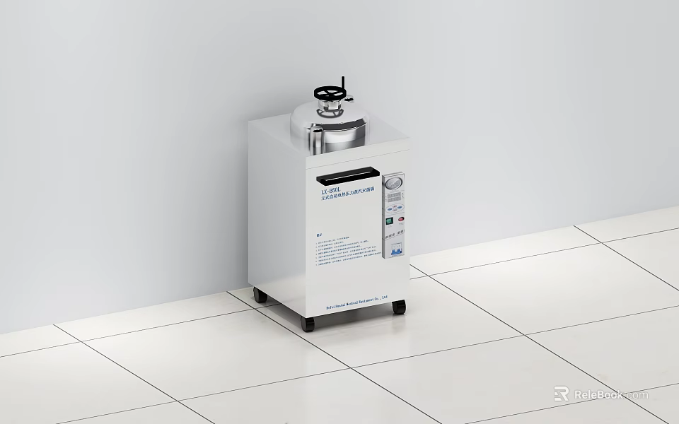 White Medical Equipment With Control Panel And Wheels For Laboratory Use 3d model 