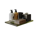 Daily Wash Essentials With Pump Bottles Black Cup Tissue Box And Striped Stack On Tray 3d model