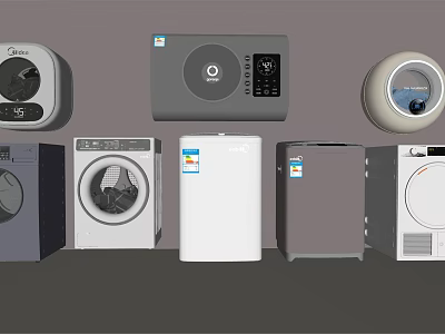 Modern Washing Machines In Various Styles With Round And Square Control Panels And Colors 3d model