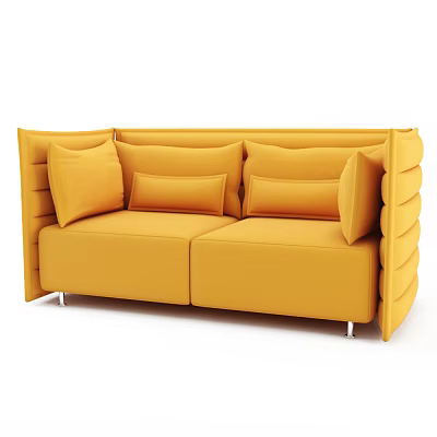 Yellow Two Seater Sofa with Multiple Cushions and Modern Design 3d model