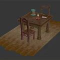 Rustic Wooden Table And Chairs With Jar Candle And Book On Wooden Floor