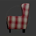 Classic Wingback Single Sofa With Red And White Plaid Fabric Upholstery
