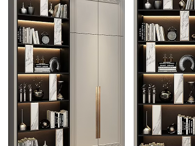 Elegant Modern Storage Cabinet with Shelves Books Decorative Items and LED Lighting 3d model