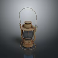 Antique Vintage Lantern With Metal Frame Glass Shade And Handle Structure