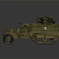 Green Military Tank with Tracked Wheels Multiple Machine Guns and White Star Insignia