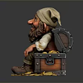 Decorative Gnome Figure Sitting On Treasure Chest With Scattered Gold Coins