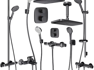 Modern Black Shower System With Rainfall Head Handheld Sprayer And Control Valves 3d model