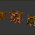 Three Wooden Bedside Tables With Drawers In Classic Brown Finish Design